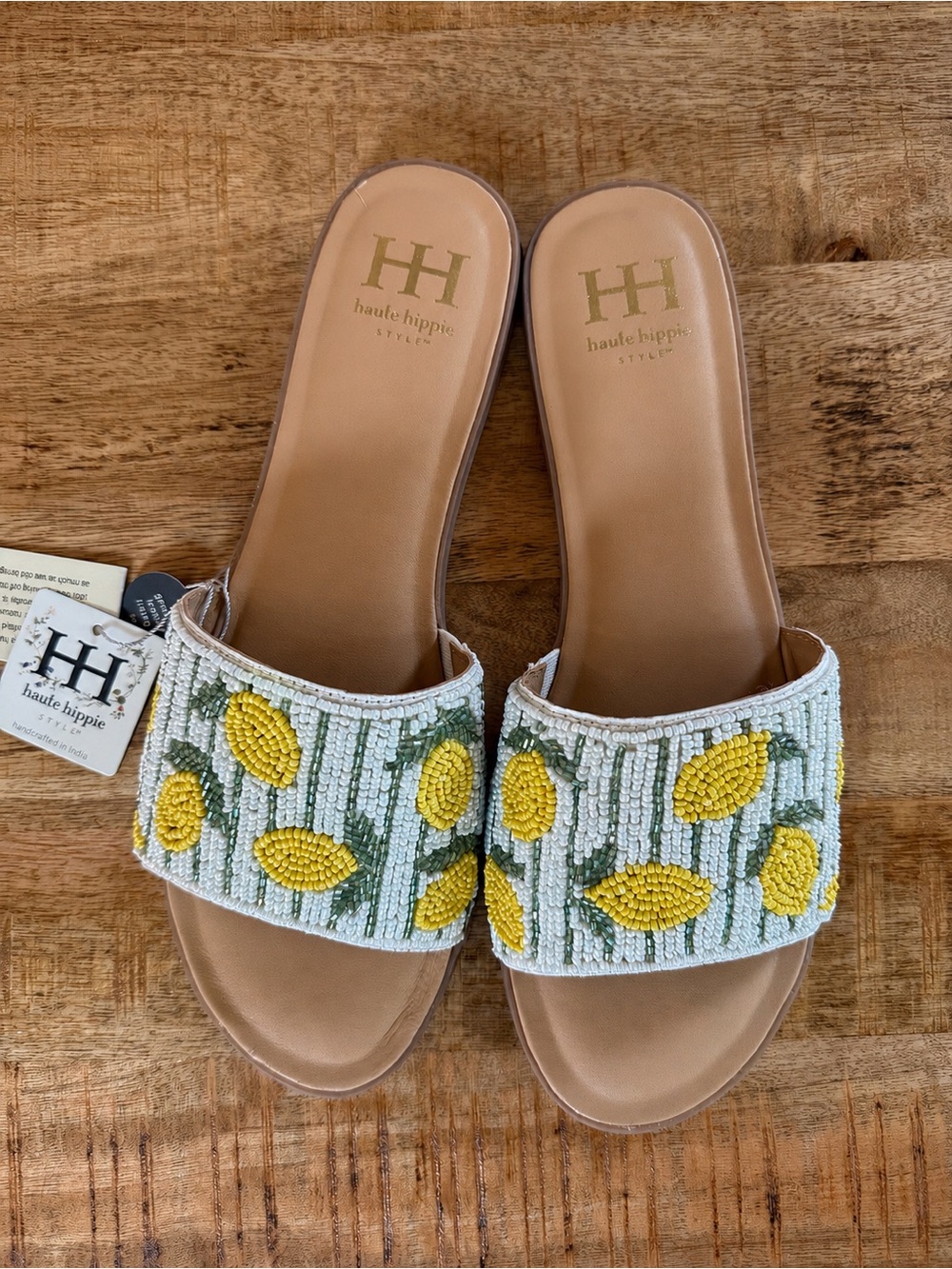 🍋 Haute Hippie Style Lemon Beaded Slides NWT | Viral Euro Summer Sandals Sz 7